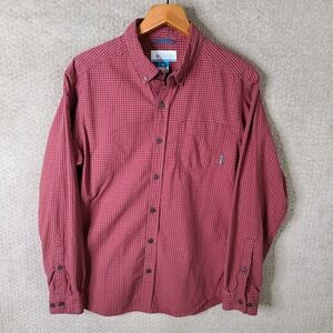 Columbia Shirt Mens M Red‎ Check Button Down Cotton Outdoor Pocket Long Sleeve